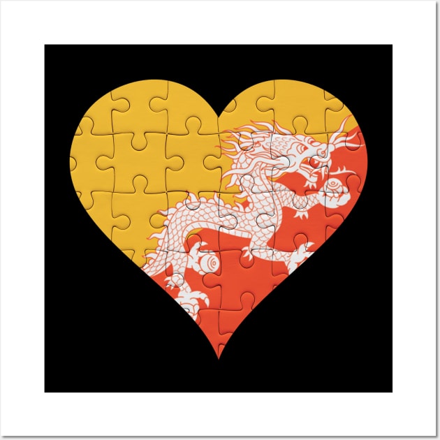 Bhutanese Jigsaw Puzzle Heart Design - Gift for Bhutanese With Bhutan Roots Wall Art by Country Flags